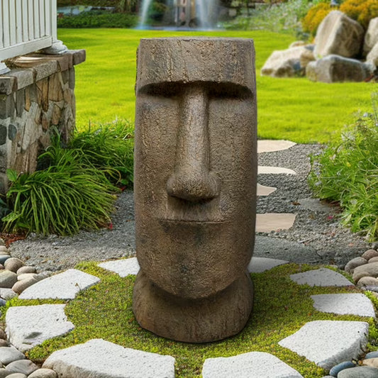 Concrete Easter Island Head Statue - 35.6" Tall Moai Head Sculpture for Patio and Garden Decor