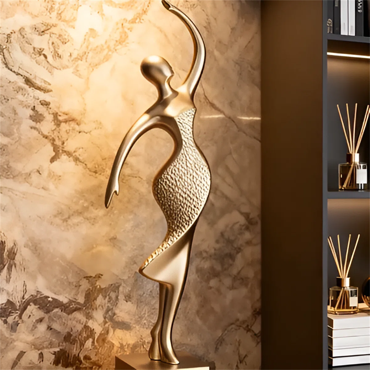 Tall Abstract Figure Sculpture Electroplated Entryway Decor Modern Luxury Living Room Accent